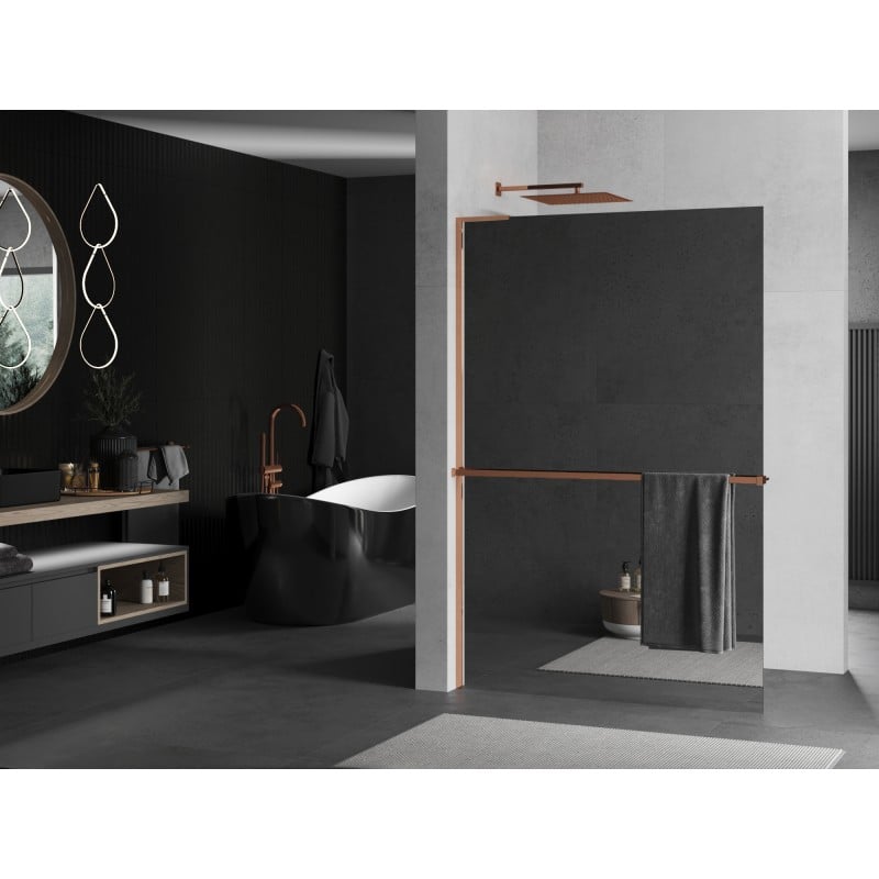 Mexen Kioto+ L ścianka prysznicowa z półką Walk-in 90 x 200 cm, lustro, różowe złoto - 800-090-123-60-50