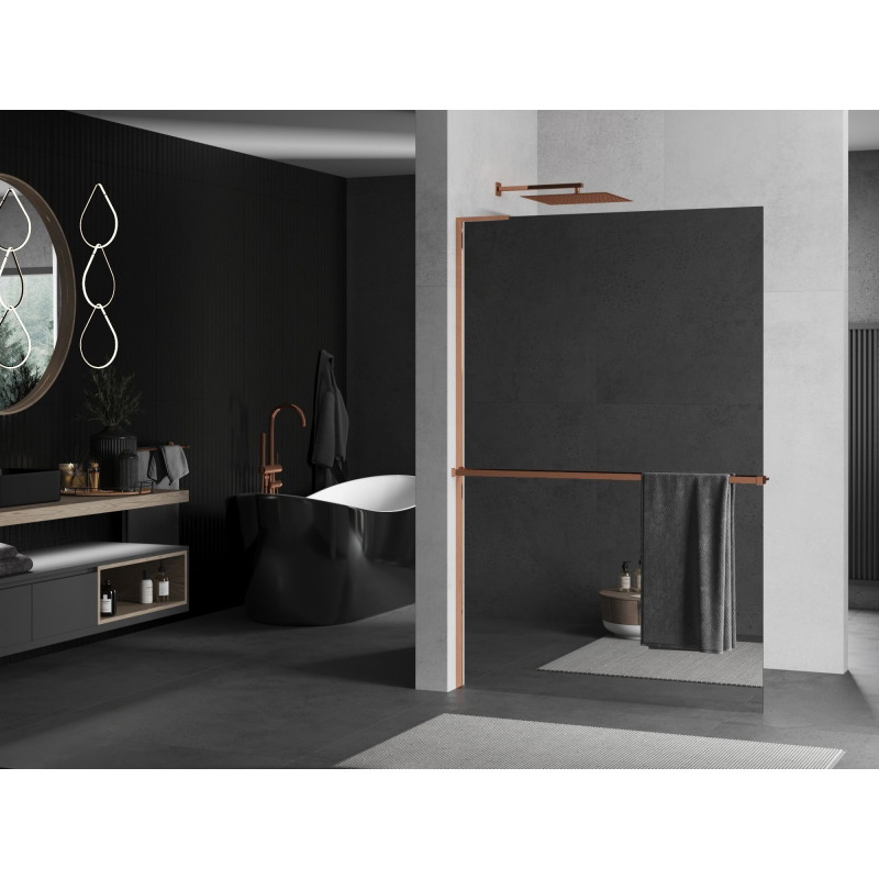Mexen Kioto+ L ścianka prysznicowa z półką Walk-in 100 x 200 cm, lustro, różowe złoto - 800-100-123-60-50