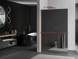 Mexen Kioto+ L ścianka prysznicowa z półką Walk-in 100 x 200 cm, lustro, różowe złoto - 800-100-123-60-50