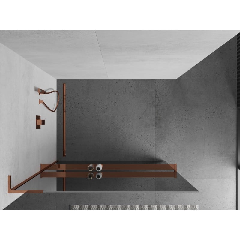 Mexen Kioto+ L ścianka prysznicowa z półką Walk-in 110 x 200 cm, lustro, różowe złoto - 800-110-123-60-50