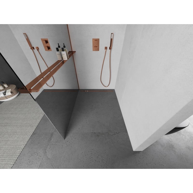Mexen Kioto+ L ścianka prysznicowa z półką Walk-in 120 x 200 cm, lustro, różowe złoto - 800-120-123-60-50