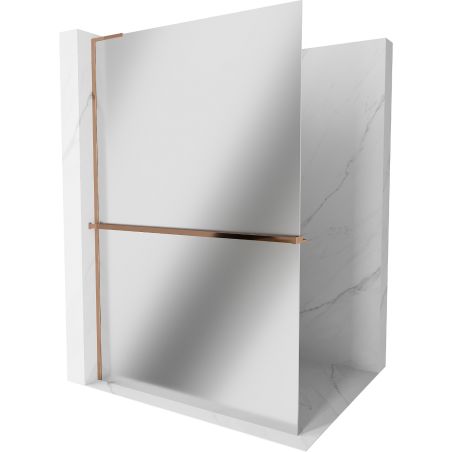 Mexen Kioto+ L ścianka prysznicowa z półką Walk-in 120 x 200 cm, lustro, różowe złoto - 800-120-123-60-50