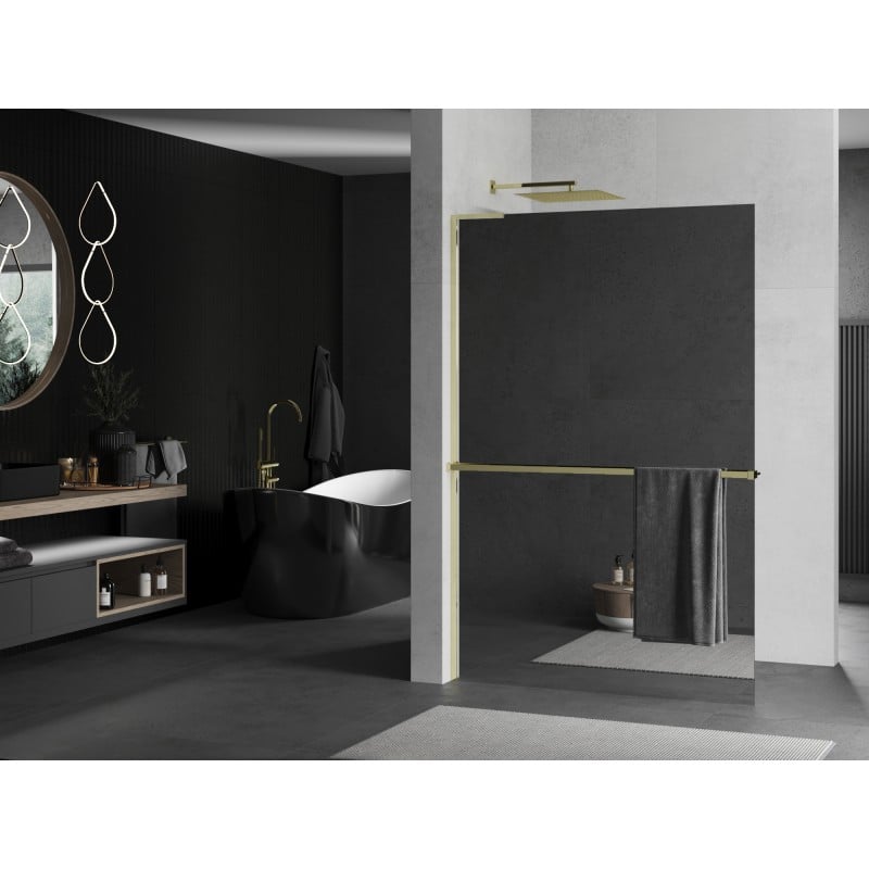 Mexen Kioto+ L ścianka prysznicowa z półką Walk-in 80 x 200 cm, lustro, złota - 800-080-123-50-50