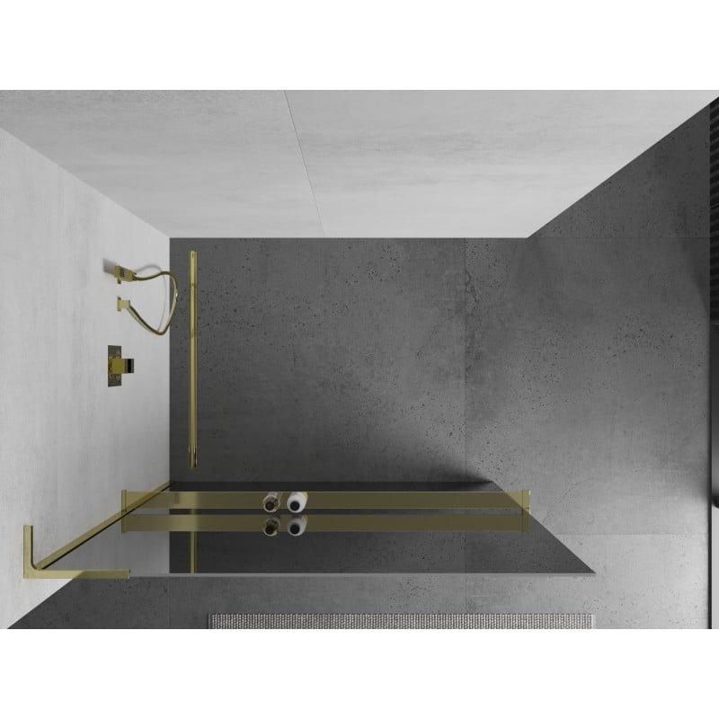 Mexen Kioto+ L ścianka prysznicowa z półką Walk-in 90 x 200 cm, lustro, złota - 800-090-123-50-50