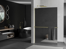 Mexen Kioto+ L ścianka prysznicowa z półką Walk-in 120 x 200 cm, lustro, złota - 800-120-123-50-50