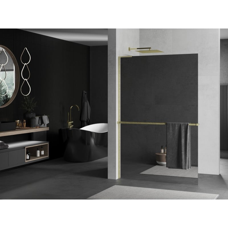 Mexen Kioto+ L ścianka prysznicowa z półką Walk-in 70 x 200 cm, lustro, złota szczotkowana - 800-070-123-55-50