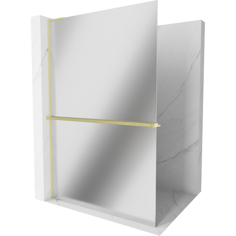 Mexen Kioto+ L ścianka prysznicowa z półką Walk-in 100 x 200 cm, lustro, złota szczotkowana - 800-100-123-55-50