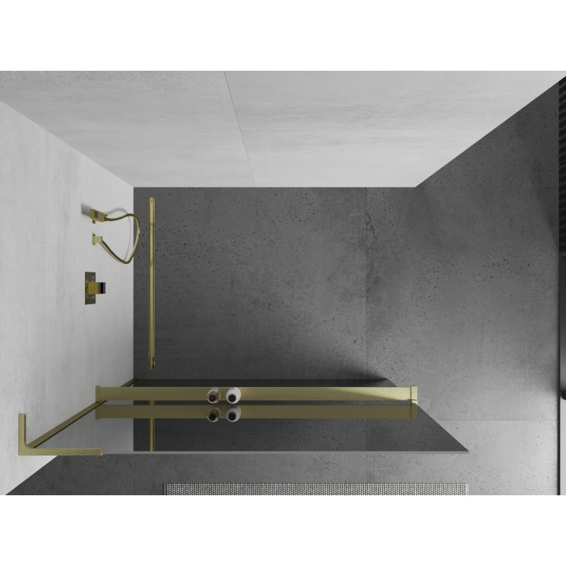 Mexen Kioto+ L ścianka prysznicowa z półką Walk-in 120 x 200 cm, lustro, złota szczotkowana - 800-120-123-55-50