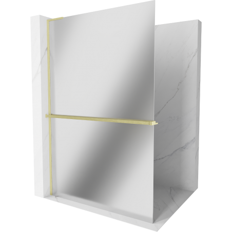 Mexen Kioto+ L ścianka prysznicowa z półką Walk-in 120 x 200 cm, lustro, złota szczotkowana - 800-120-123-55-50