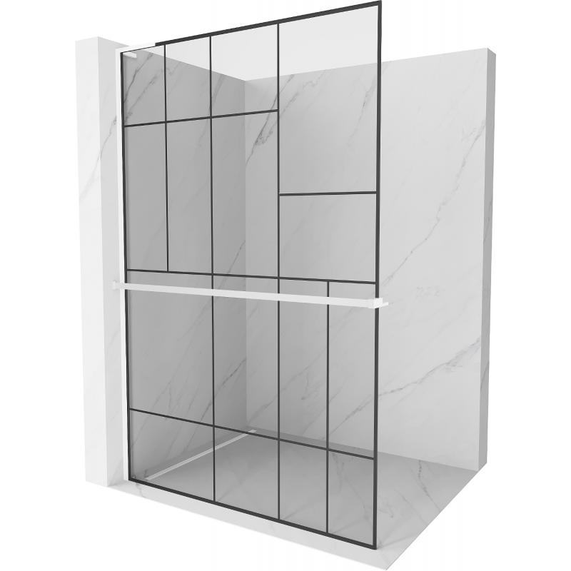 Mexen Kioto+ L ścianka prysznicowa z półką Walk-in 70 x 200 cm, czarny wzór, biała - 800-070-123-20-78