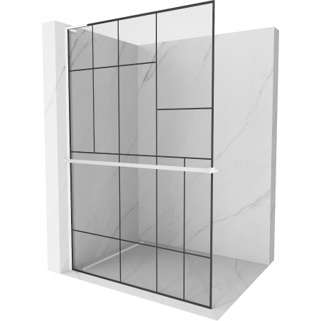 Mexen Kioto+ L ścianka prysznicowa z półką Walk-in 90 x 200 cm, czarny wzór, biała - 800-090-123-20-78