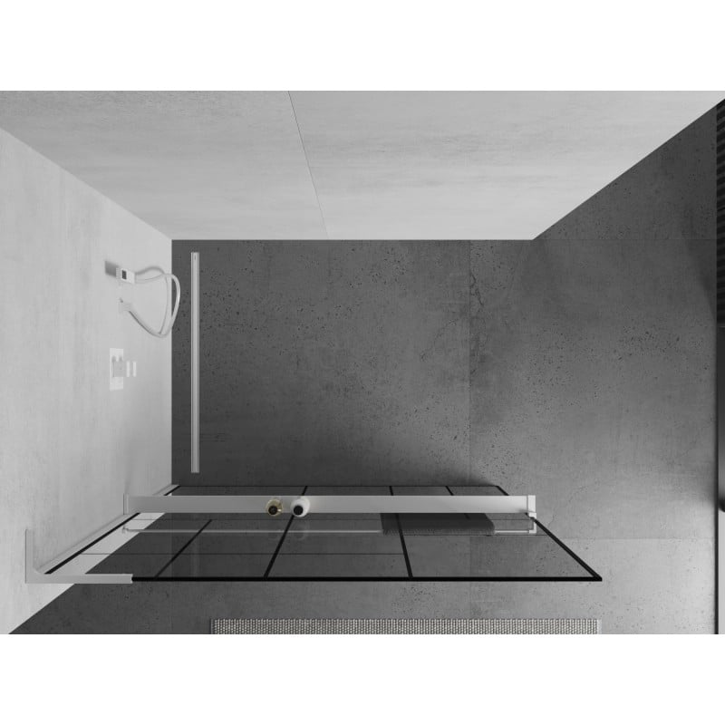 Mexen Kioto+ L ścianka prysznicowa z półką Walk-in 100 x 200 cm, czarny wzór, biała - 800-100-123-20-78