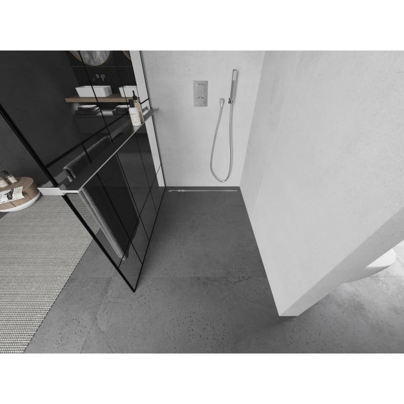 Mexen Kioto+ L ścianka prysznicowa z półką Walk-in 90 x 200 cm, czarny wzór, chrom - 800-090-123-01-78