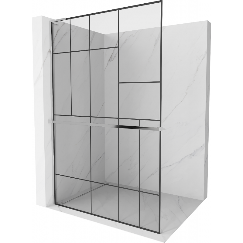 Mexen Kioto+ L ścianka prysznicowa z półką Walk-in 90 x 200 cm, czarny wzór, chrom - 800-090-123-01-78