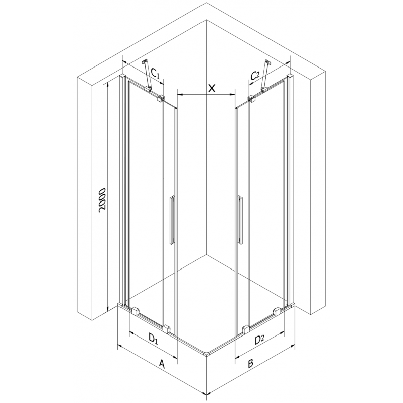 Mexen Velar Duo kabina prysznicowa rozsuwana 90 x 90 cm, szron, różowe złoto - 871-090-090-32-60