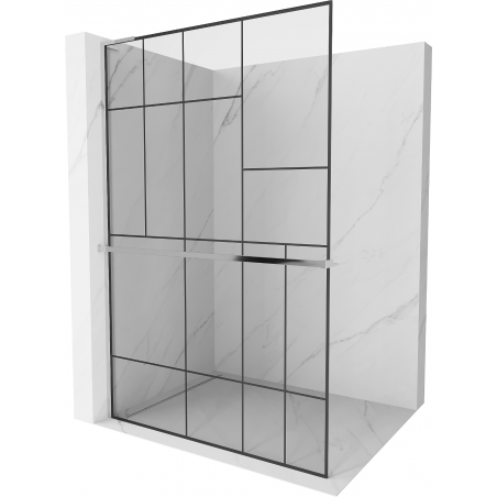 Mexen Kioto+ L ścianka prysznicowa z półką Walk-in 100 x 200 cm, czarny wzór, chrom - 800-100-123-01-78