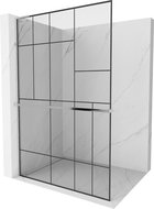 Mexen Kioto+ L ścianka prysznicowa z półką Walk-in 100 x 200 cm, czarny wzór, chrom - 800-100-123-01-78