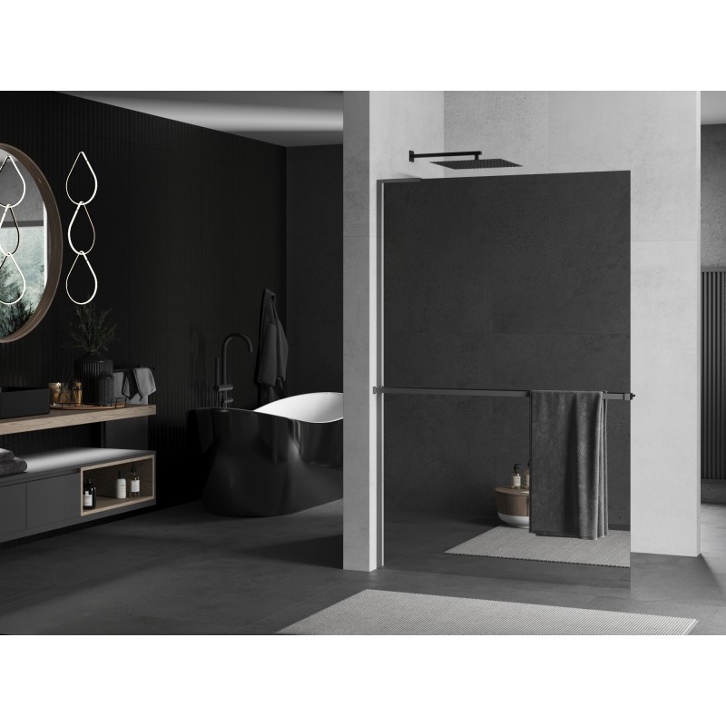 Mexen Kioto+ L ścianka prysznicowa z półką Walk-in 110 x 200 cm, lustro, gun metal - 800-110-123-95-50