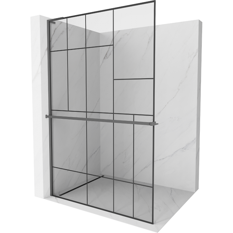 Mexen Kioto+ L ścianka prysznicowa z półką Walk-in 90 x 200 cm, czarny wzór, gun metal - 800-090-123-95-78
