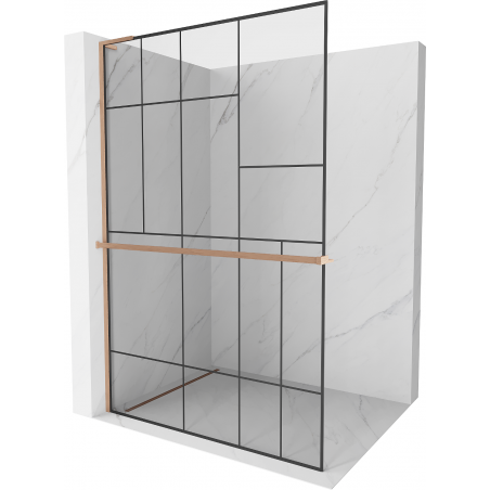 Mexen Kioto+ L ścianka prysznicowa z półką Walk-in 80 x 200 cm, czarny wzór, miedź szczotkowana - 800-080-123-65-78