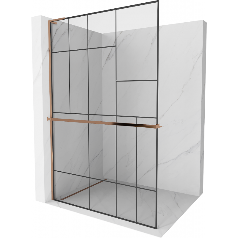 Mexen Kioto+ L ścianka prysznicowa z półką Walk-in 70 x 200 cm, czarny wzór, różowe złoto - 800-070-123-60-78