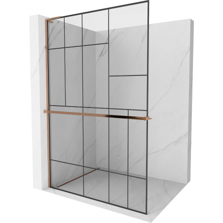 Mexen Kioto+ L ścianka prysznicowa z półką Walk-in 70 x 200 cm, czarny wzór, różowe złoto - 800-070-123-60-78