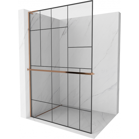 Mexen Kioto+ L ścianka prysznicowa z półką Walk-in 110 x 200 cm, czarny wzór, różowe złoto - 800-110-123-60-78
