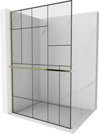 Mexen Kioto+ L ścianka prysznicowa z półką Walk-in 70 x 200 cm, czarny wzór, złota - 800-070-123-50-78
