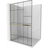Mexen Kioto+ L ścianka prysznicowa z półką Walk-in 90 x 200 cm, czarny wzór, złota - 800-090-123-50-78