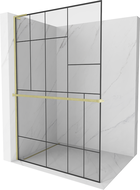Mexen Kioto+ L ścianka prysznicowa z półką Walk-in 100 x 200 cm, czarny wzór, złota szczotkowana - 800-100-123-55-78