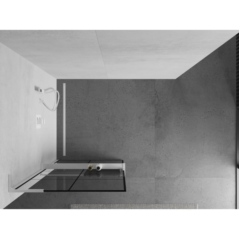 Mexen Kioto+ L ścianka prysznicowa z półką Walk-in 70 x 200 cm, czarna kratka, biała - 800-070-123-20-77