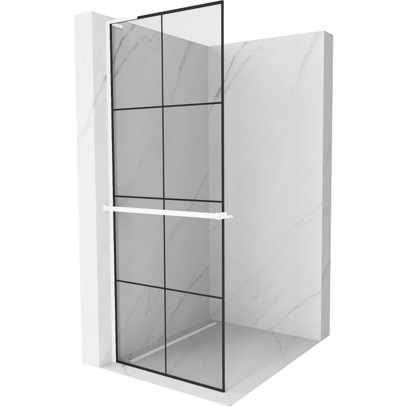 Mexen Kioto+ L ścianka prysznicowa z półką Walk-in 70 x 200 cm, czarna kratka, biała - 800-070-123-20-77