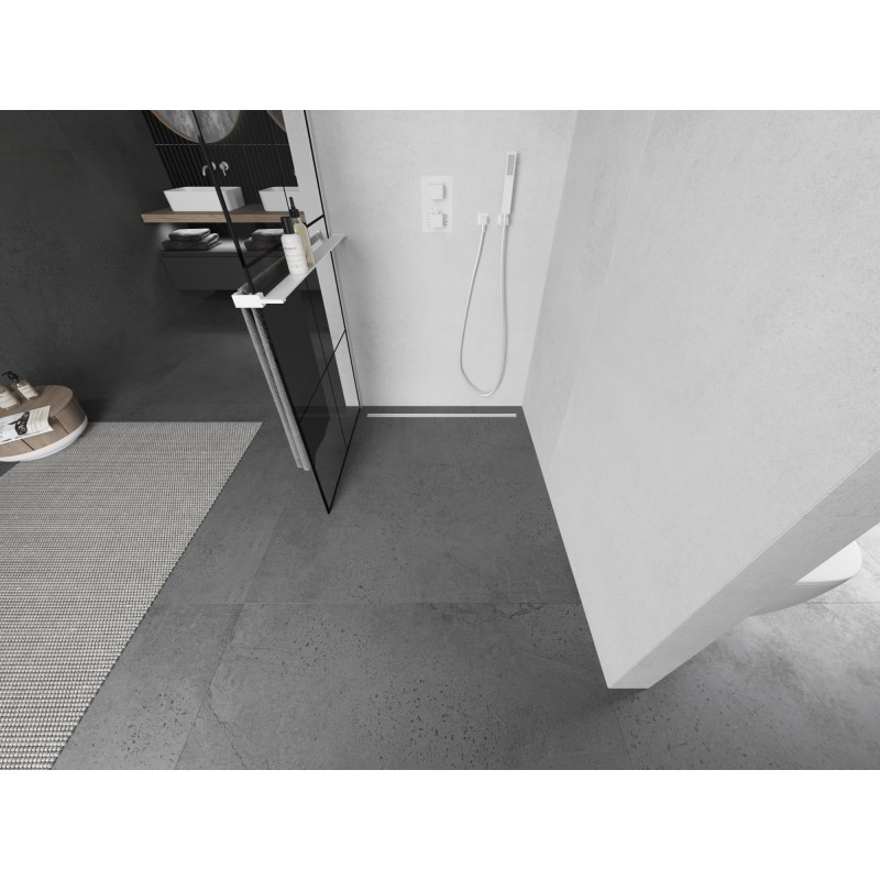 Mexen Kioto+ L ścianka prysznicowa z półką Walk-in 80 x 200 cm, czarna kratka, biała - 800-080-123-20-77