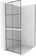 Mexen Kioto+ L ścianka prysznicowa z półką Walk-in 80 x 200 cm, czarna kratka, biała - 800-080-123-20-77