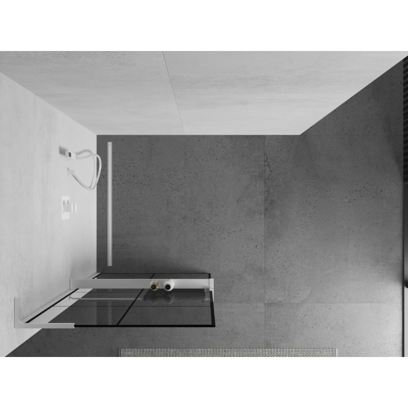 Mexen Kioto+ L ścianka prysznicowa z półką Walk-in 90 x 200 cm, czarna kratka, biała - 800-090-123-20-77