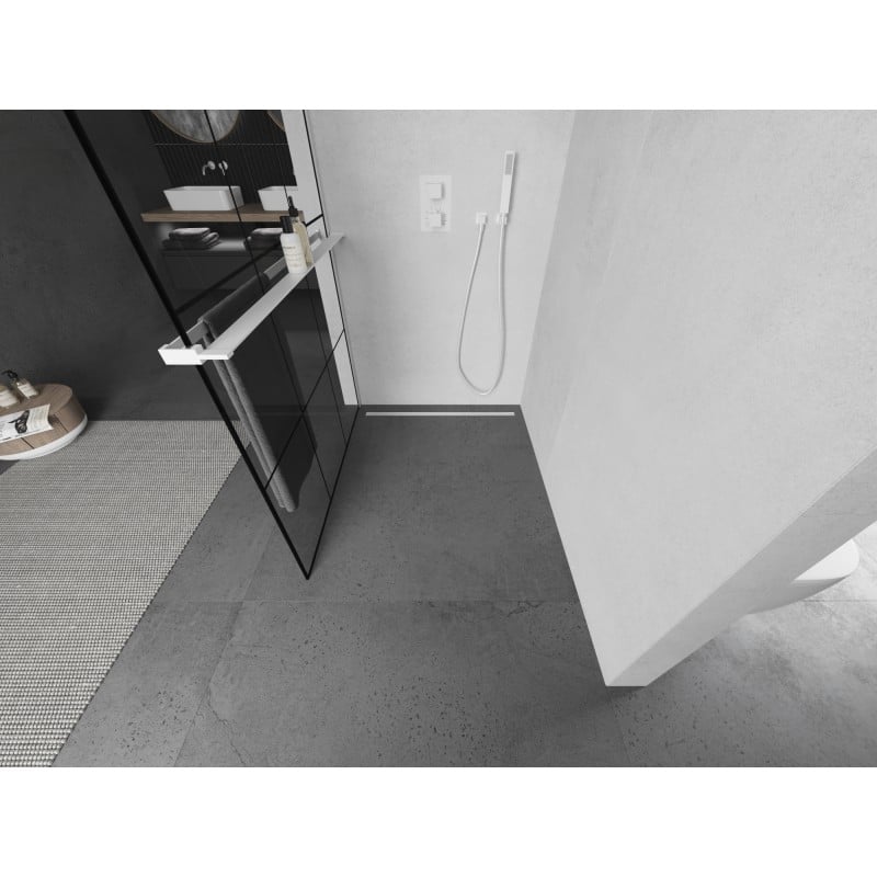 Mexen Kioto+ L ścianka prysznicowa z półką Walk-in 100 x 200 cm, czarna kratka, biała - 800-100-123-20-77