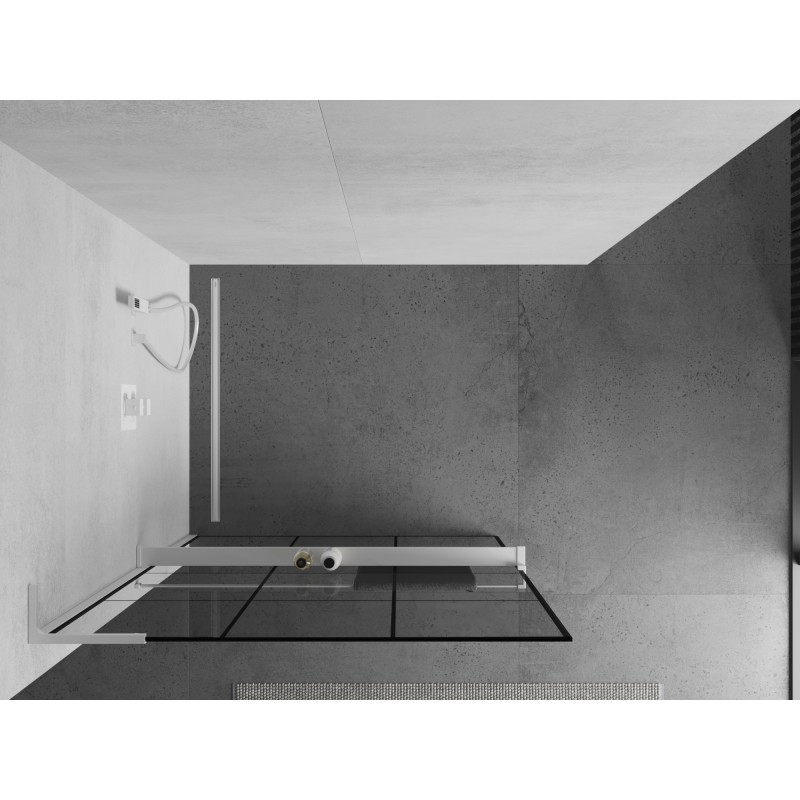 Mexen Kioto+ L ścianka prysznicowa z półką Walk-in 110 x 200 cm, czarna kratka, biała - 800-110-123-20-77