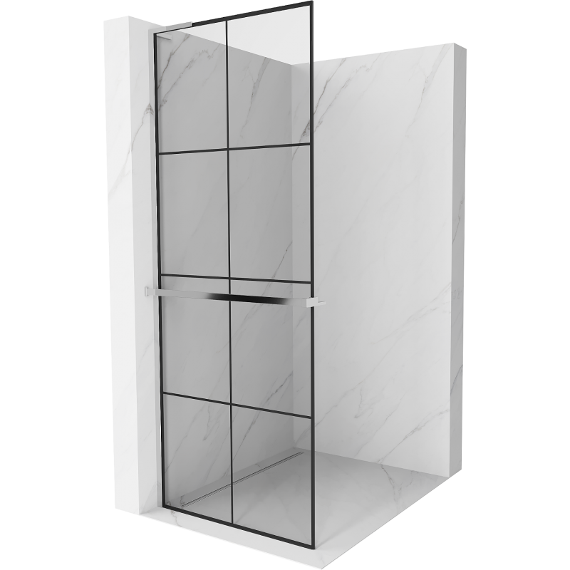 Mexen Kioto+ L ścianka prysznicowa z półką Walk-in 70 x 200 cm, czarna kratka, chrom - 800-070-123-01-77