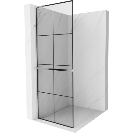 Mexen Kioto+ L ścianka prysznicowa z półką Walk-in 70 x 200 cm, czarna kratka, chrom - 800-070-123-01-77