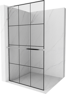 Mexen Kioto+ L ścianka prysznicowa z półką Walk-in 100 x 200 cm, czarna kratka, chrom - 800-100-123-01-77