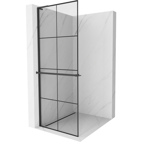 Mexen Kioto+ L ścianka prysznicowa z półką Walk-in 70 x 200 cm, czarna kratka, czarna - 800-070-123-70-77