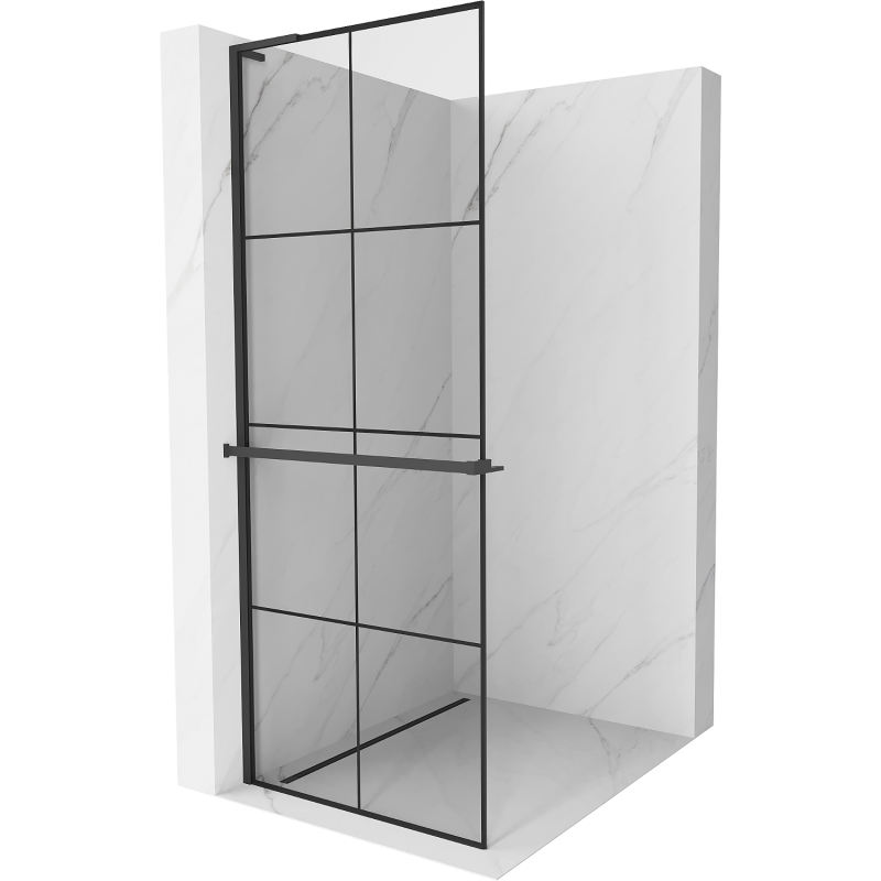 Mexen Kioto+ L ścianka prysznicowa z półką Walk-in 80 x 200 cm, czarna kratka, czarna - 800-080-123-70-77