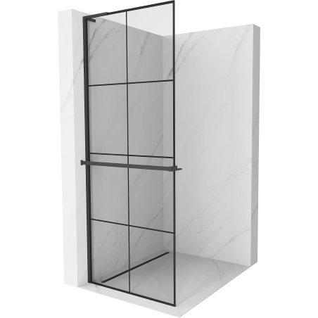 Mexen Kioto+ L ścianka prysznicowa z półką Walk-in 80 x 200 cm, czarna kratka, czarna - 800-080-123-70-77