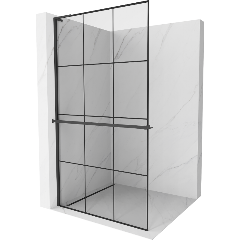 Mexen Kioto+ L ścianka prysznicowa z półką Walk-in 100 x 200 cm, czarna kratka, czarna - 800-100-123-70-77