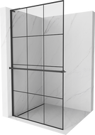 Mexen Kioto+ L ścianka prysznicowa z półką Walk-in 110 x 200 cm, czarna kratka, czarna - 800-110-123-70-77