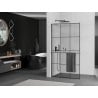 Mexen Kioto+ L ścianka prysznicowa z półką Walk-in 100 x 200 cm, czarna kratka, gun gray szczotkowany - 800-100-123-66-77