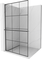 Mexen Kioto+ L ścianka prysznicowa z półką Walk-in 120 x 200 cm, czarna kratka, gun gray szczotkowany - 800-120-123-66-77