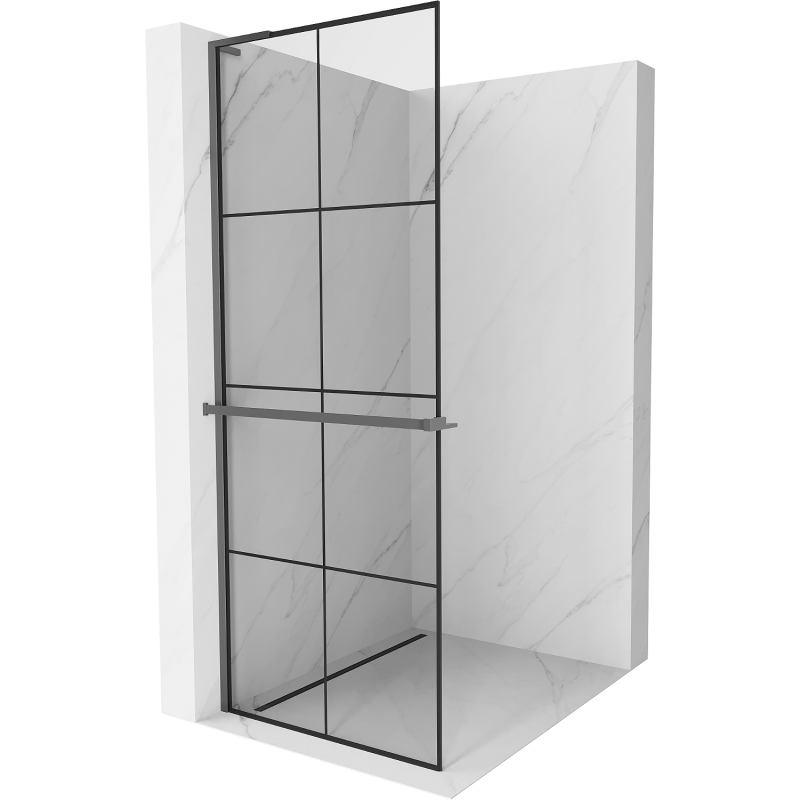 Mexen Kioto+ L ścianka prysznicowa z półką Walk-in 80 x 200 cm, czarna kratka, gun metal - 800-080-123-95-77