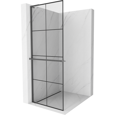 Mexen Kioto+ L ścianka prysznicowa z półką Walk-in 90 x 200 cm, czarna kratka, gun metal - 800-090-123-95-77