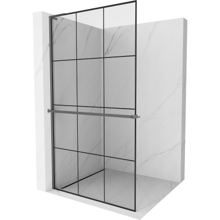 Mexen Kioto+ L ścianka prysznicowa z półką Walk-in 100 x 200 cm, czarna kratka, gun metal - 800-100-123-95-77